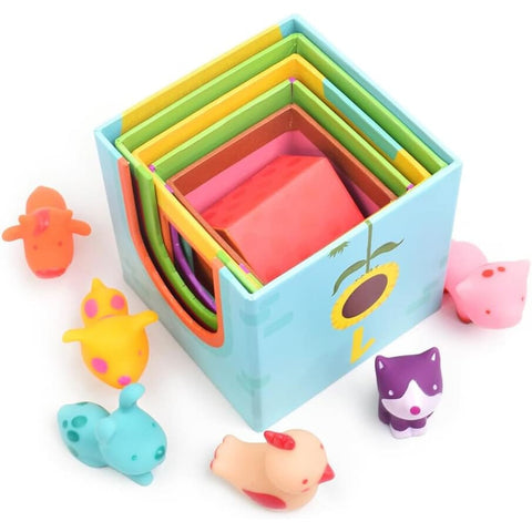 Image of Djeco Topanifarm Stacking Cubes for infants - 3070900091085