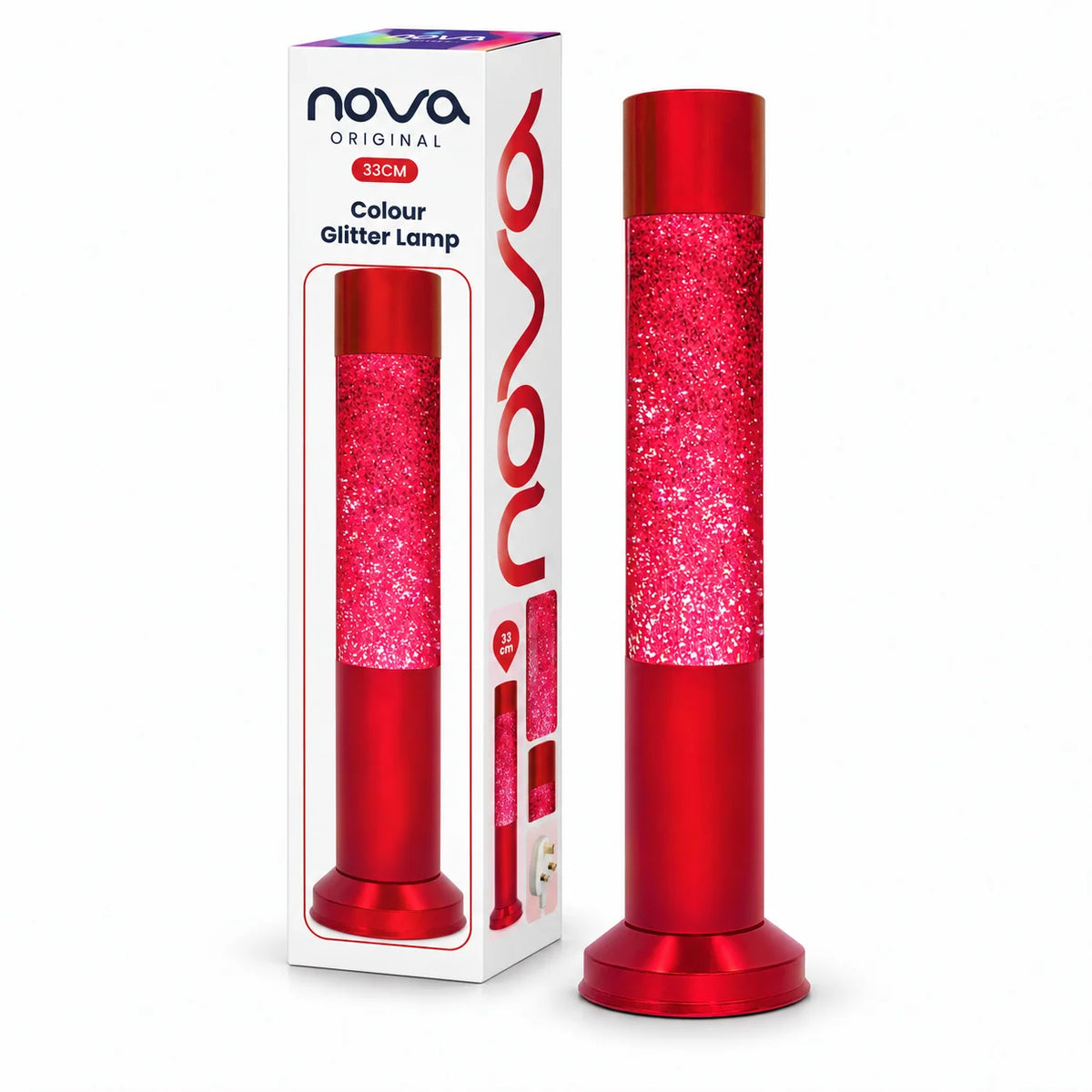 Nova Red Glitter Lamp 33cm