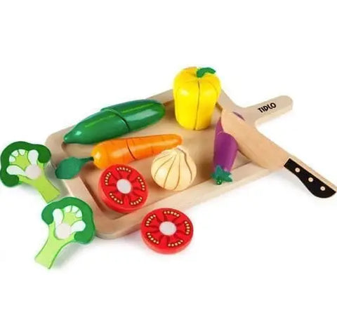Tidlo Wooden Cutting Vegetables with wooden chopping board and wooden knife