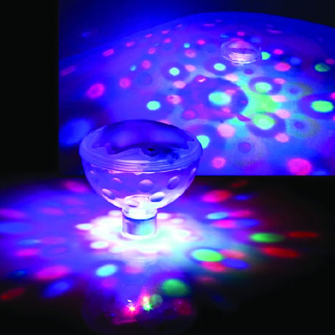 Image of Disco Bath Light turned on and surrounded by multi coloured spots