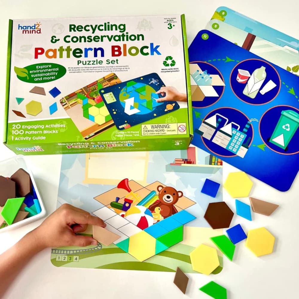 Recycle Patterns For Blocks Recycling & Conservation Pattern Block Puzzle Set · BrightMinds UK