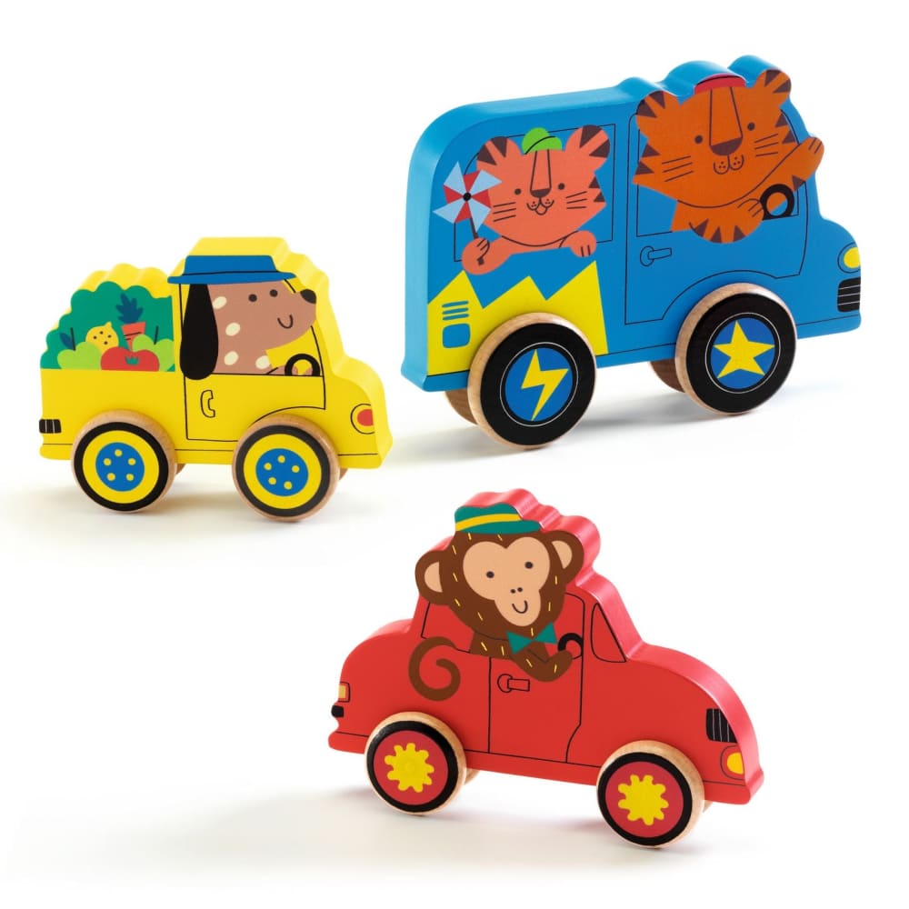 Wooden Puzzle & Roll Vehicles - Djeco