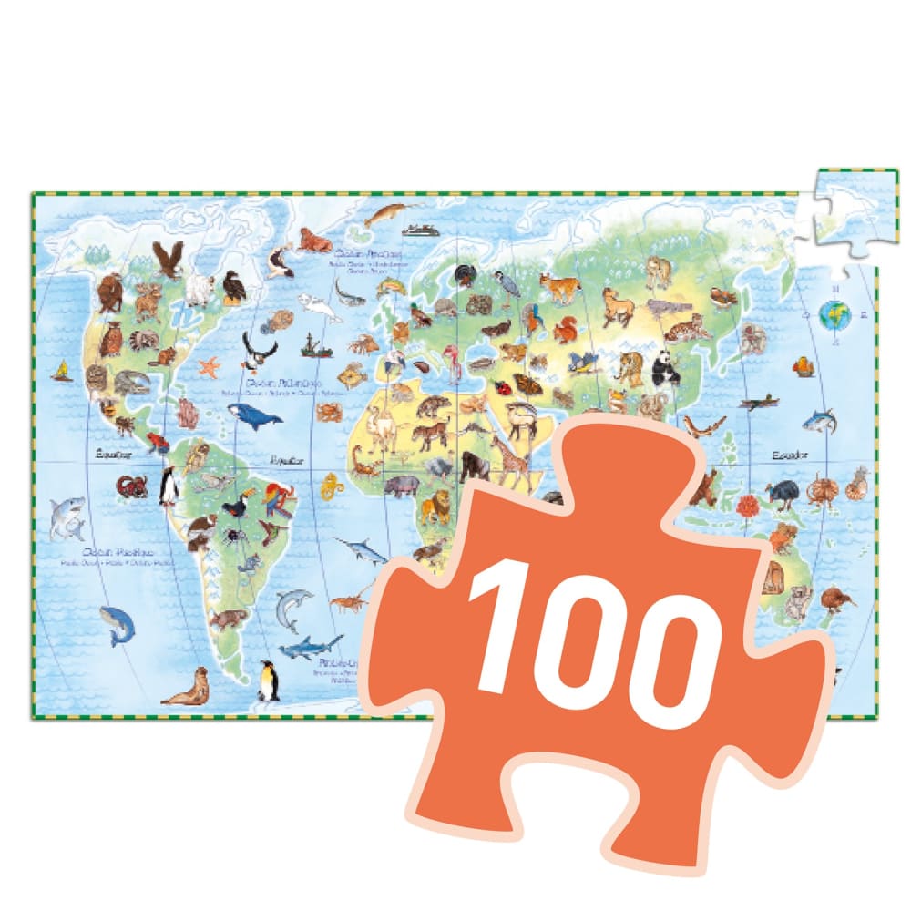 World’s animal puzzle + booklet - 100 pcs - Djeco