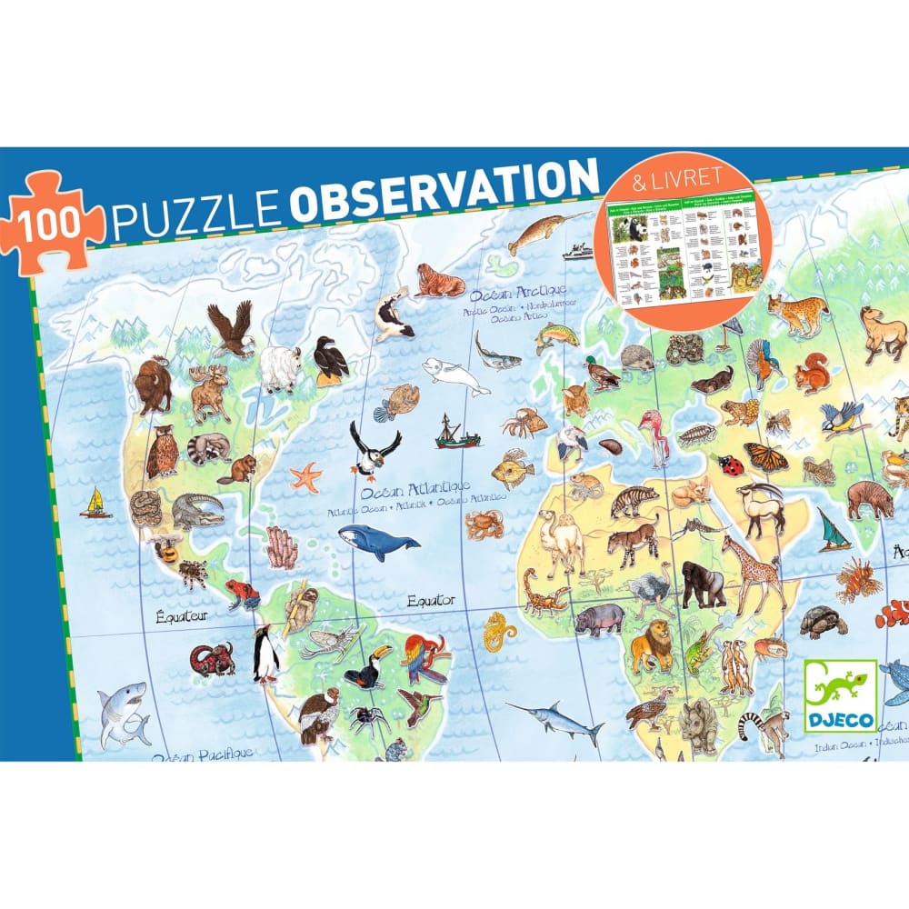 World’s animal puzzle + booklet - 100 pcs - Djeco