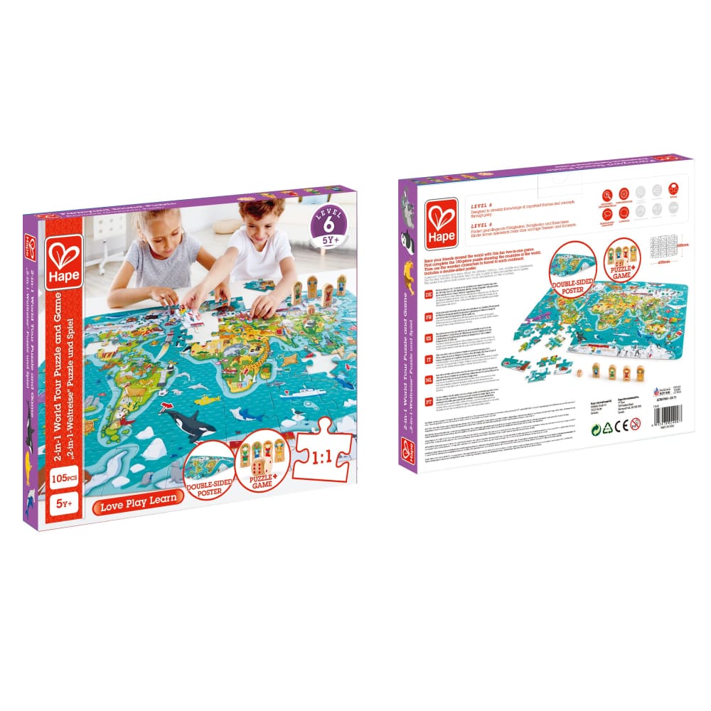 2-in-1 World Tour Puzzle and Game - Hape 6943478024007