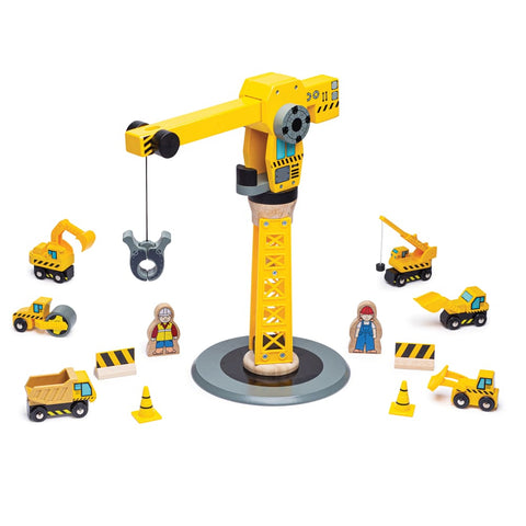 Image of Bigjigs Big Yellow Crane and Construction Set - Rail 691621092002