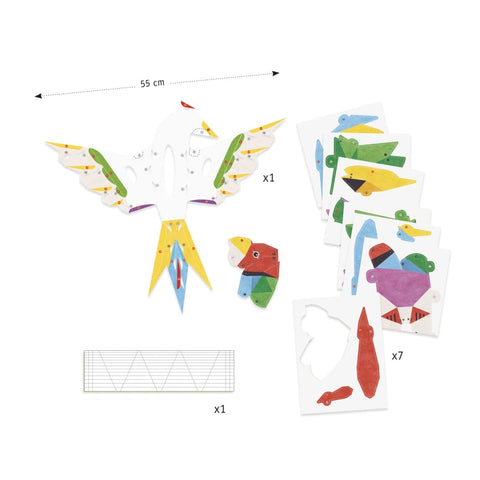 Image of Djeco 3D parrot poster pieces laid out