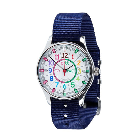 Image of Easyread Time Teaching Waterproof Wrist Watch Rainbow face navy blue - Teacher 0797776715848