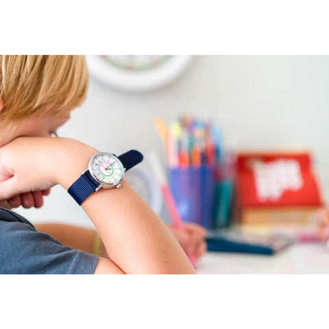 Image of Easyread Time Teaching Wrist Watch Rainbow face navy blue - Teacher 0799439456211